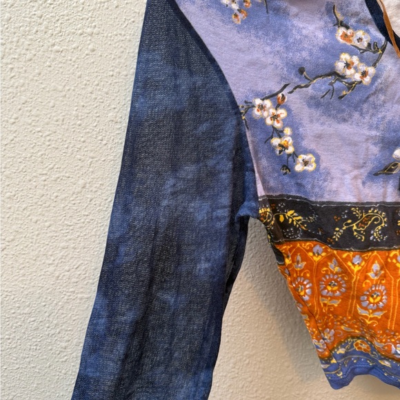 Weavers Blue and Orange Floral Tie-Front Long Sleeve Top - Picture 3 of 3